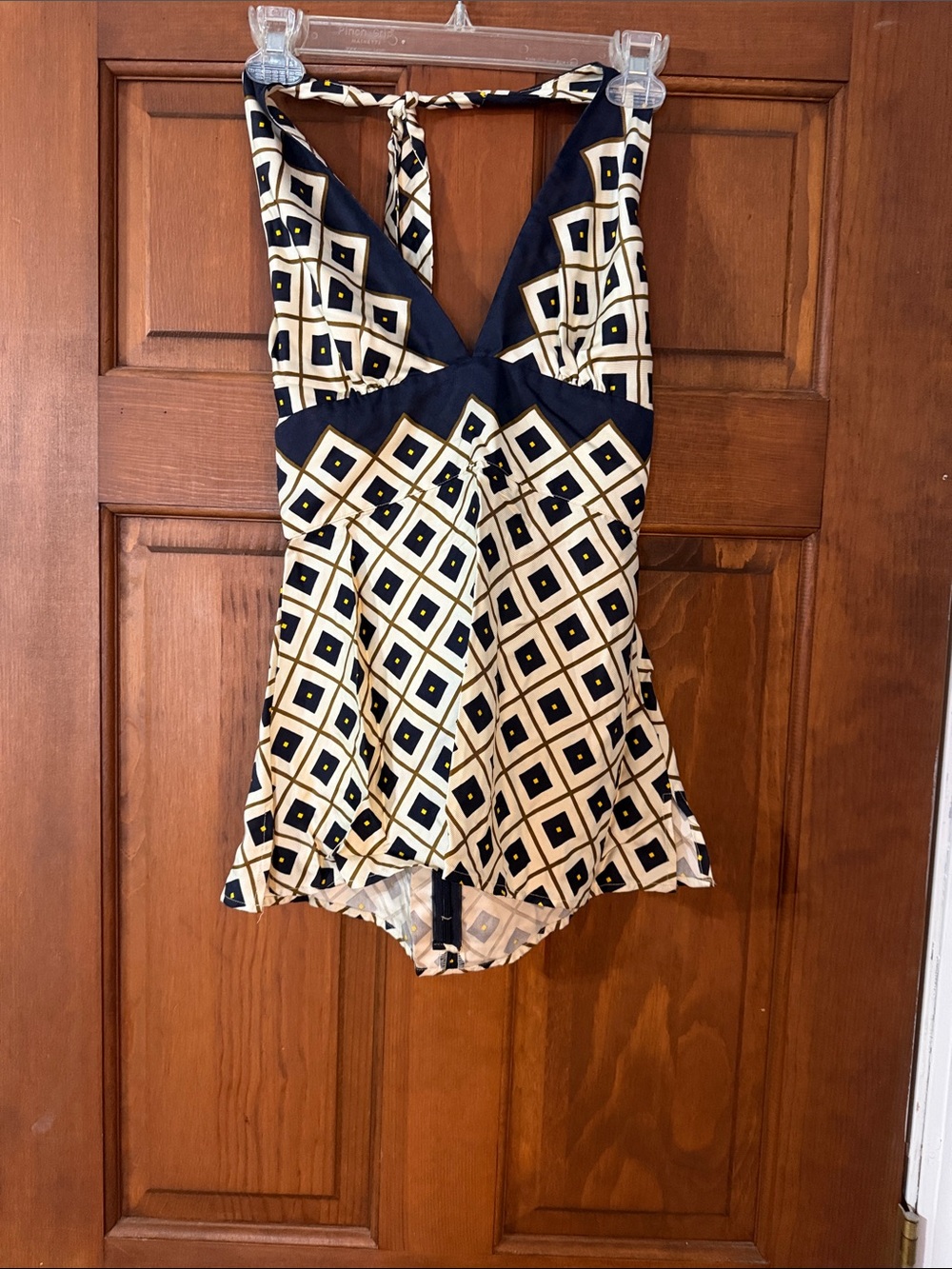 Navy & Cream Geometric Halter Romper